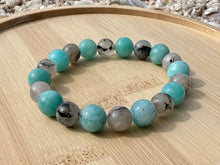 Load image into Gallery viewer, Amazonite &amp; Black Rutilated Quartz Bracelet
