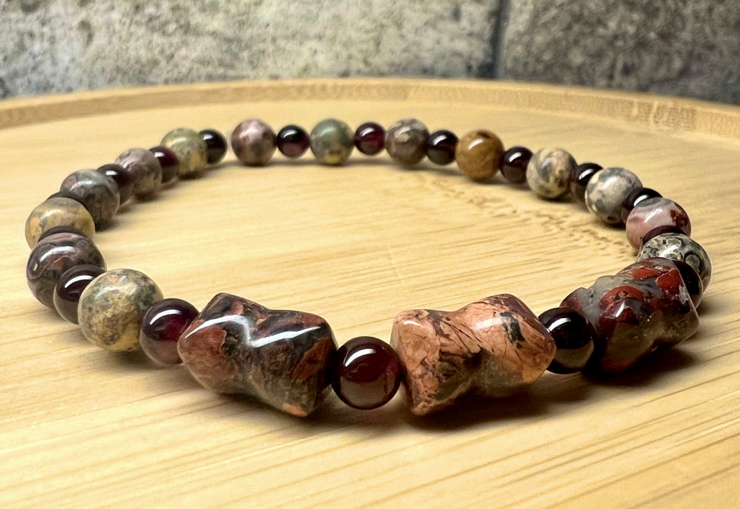 Leopard Jasper, Red Lace Jasper & Garnet Bracelet